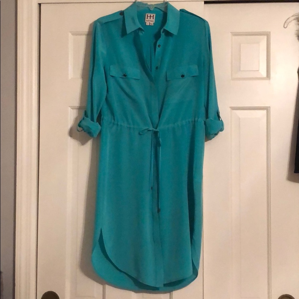 Teal Button-Up Shirt Dress